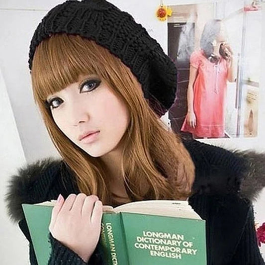 Women's Beret Braided Baggy Wool Knitted