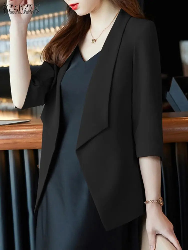 3/4 Sleeve Suits Jackets Fashion Solid Office Wear For Open Front Cardigan