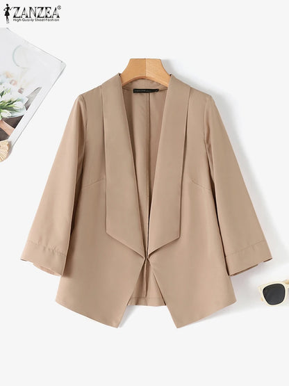 3/4 Sleeve Suits Jackets Fashion Solid Office Wear For Open Front Cardigan